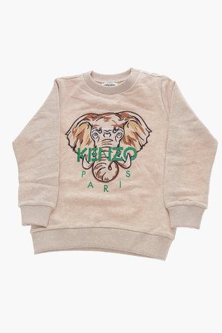 Brushed Cotton Crew-neck Sweatshirt with Elephant Embroidery