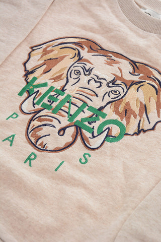 Brushed Cotton Crew-neck Sweatshirt with Elephant Embroidery