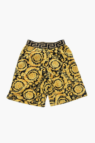 Drawstring Waist Cotton Shorts with Barocco Print