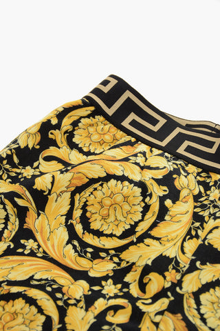 Drawstring Waist Cotton Shorts with Barocco Print