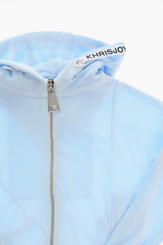 Velour Hoodie Sweatshirt with Logoed Drawstring