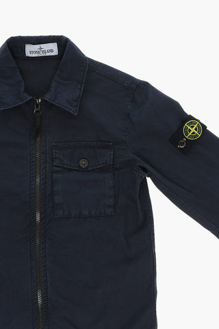 Zip-up Shirt with Logo Patch