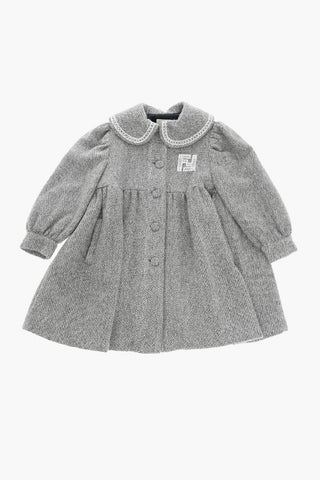 Pleated Tweed Coat with FF Embroidery