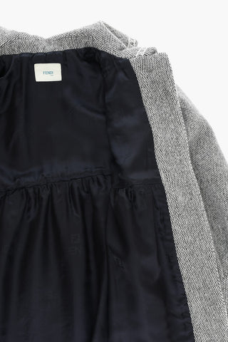 Pleated Tweed Coat with FF Embroidery