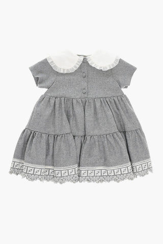 Wool Half-sleeved Dress with FF Embroidery