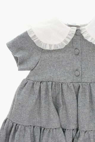 Wool Half-sleeved Dress with FF Embroidery