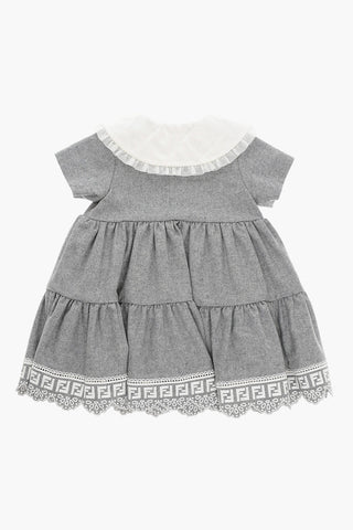 Wool Half-sleeved Dress with FF Embroidery