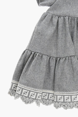Wool Half-sleeved Dress with FF Embroidery