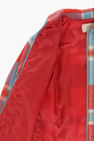 Blazer in Lana con Fantasia a Quadri Multicolor