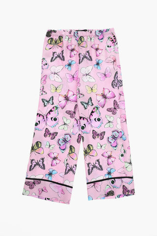 Silk Straight-leg Trousers with Butterfly Pattern
