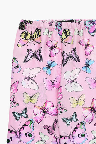 Silk Straight-leg Trousers with Butterfly Pattern