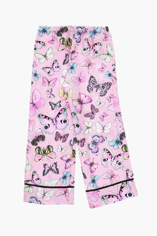 Silk Straight-leg Trousers with Butterfly Pattern