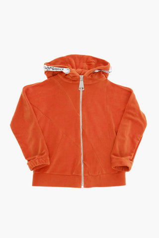 Velour Hoodie Sweatshirt with Logoed Drawstring