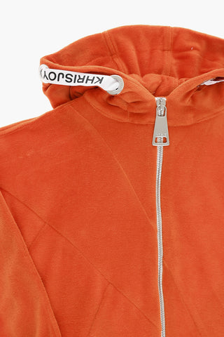 Velour Hoodie Sweatshirt with Logoed Drawstring