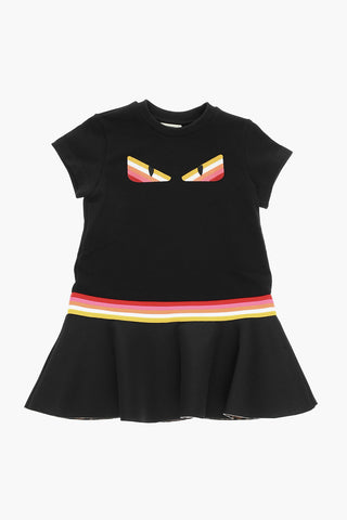 Half-sleeved Flared Dress with Eye Motif