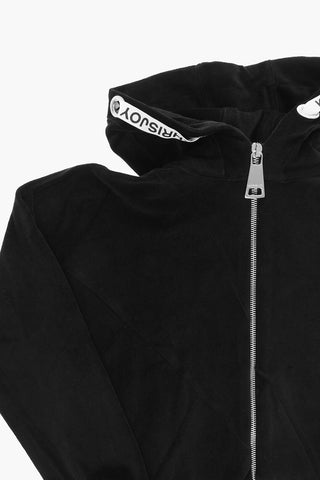 Velour Hoodie Sweatshirt with Logoed Drawstring