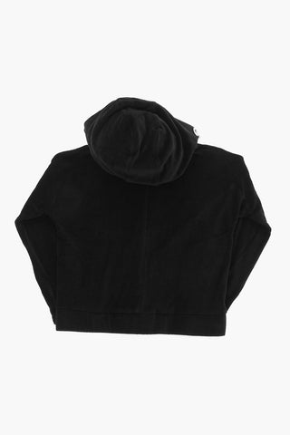 Velour Hoodie Sweatshirt with Logoed Drawstring