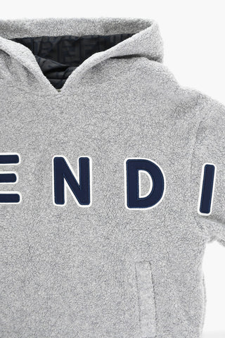 Faux-fur Hoodie Sweatshirt with Maxi Logo