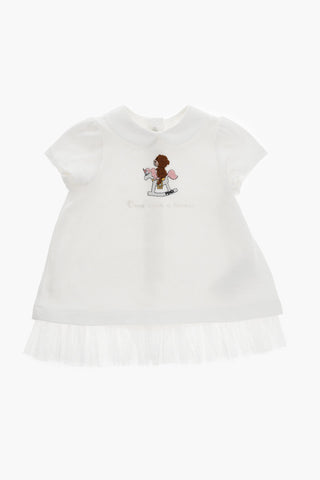 Vestito in Tulle con Collo Club e Ricamo