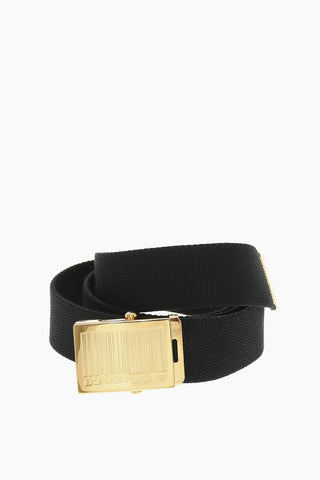 Fabric Belt with Gold Tone Buckle and Engraved Barcode 40mm