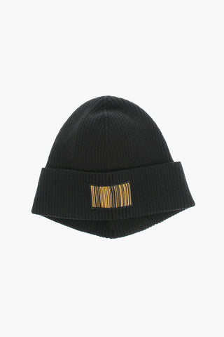 Ribbed Wool Beanie with Barcode Detail