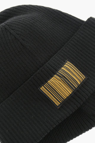 Ribbed Wool Beanie with Barcode Detail