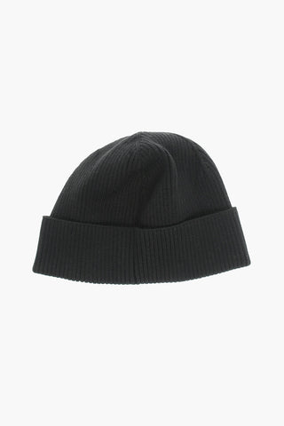 Ribbed Wool Beanie with Barcode Detail