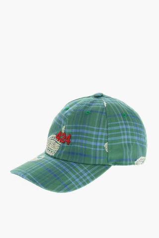 Cappello Baseball Motivo Plaid con Logo in Rilievo