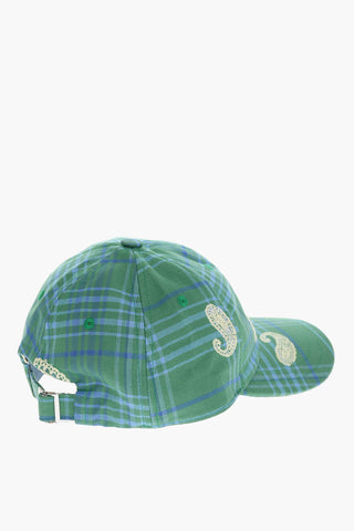 Cappello Baseball Motivo Plaid con Logo in Rilievo