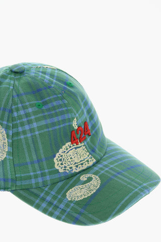 Cappello Baseball Motivo Plaid con Logo in Rilievo