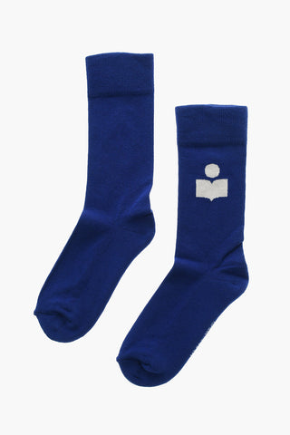 Ribbed Long Socks with Contrasting Logo