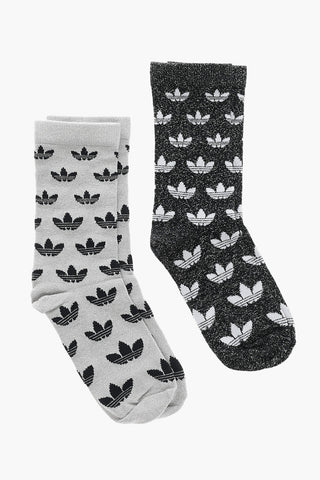Set of 2 Pairs of Lurex Socks with All-Over Logo