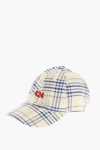 Plaid Motif Hat with Embossed Logo