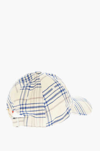 Plaid Motif Hat with Embossed Logo