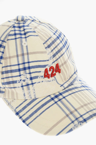 Plaid Motif Hat with Embossed Logo