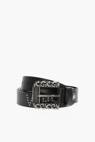 JEANS COUTURE Leather Belt with Studded Logo 30mm