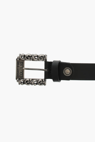 JEANS COUTURE Leather Belt with Studded Logo 30mm