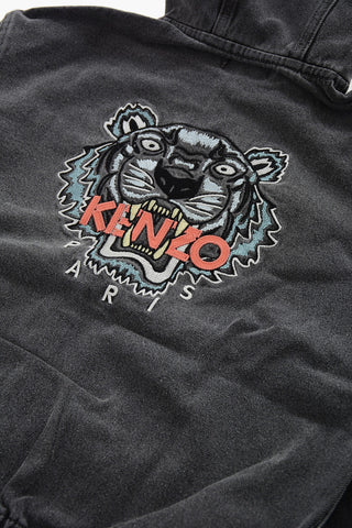 Hooded Denim Jacket with Tiger Crest Embroidery