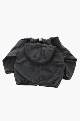 Hooded Denim Jacket with Tiger Crest Embroidery
