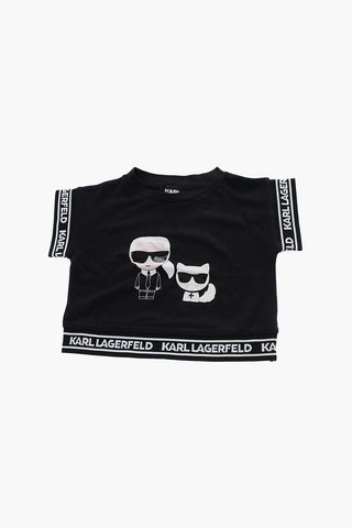Crew-neck KARL AND CHOUPETTE T-Shirt with Logoed Bands