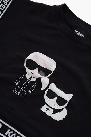 Crew-neck KARL AND CHOUPETTE T-Shirt with Logoed Bands