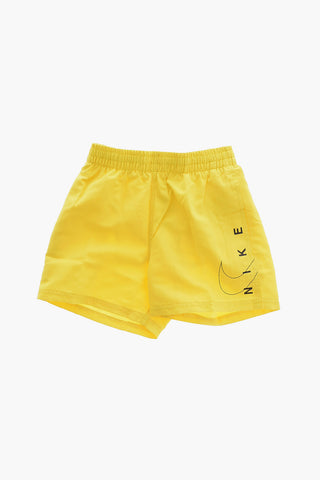 SWIM Solid-Color Boxer Swimsuit with Printed Logo