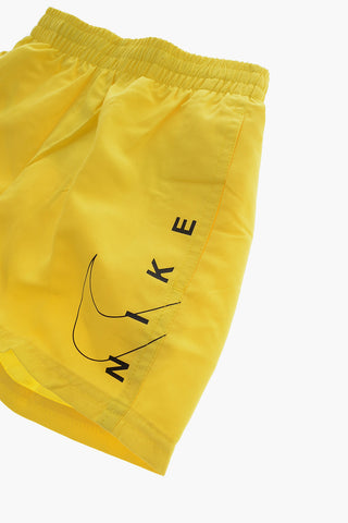 SWIM Solid-Color Boxer Swimsuit with Printed Logo