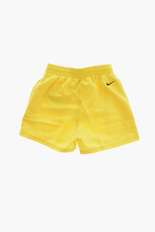 SWIM Solid-Color Boxer Swimsuit with Printed Logo