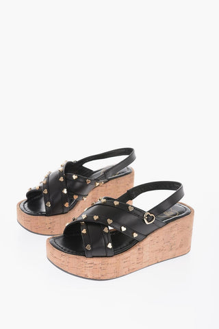 LOVE Leather Sandals with Heart-Shaped Studs 6.5cm