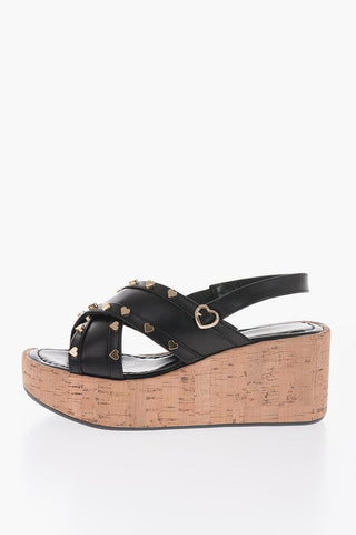 LOVE Leather Sandals with Heart-Shaped Studs 6.5cm