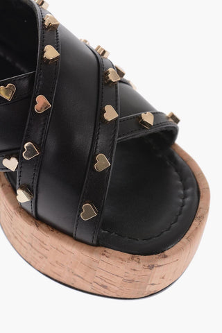 LOVE Leather Sandals with Heart-Shaped Studs 6.5cm