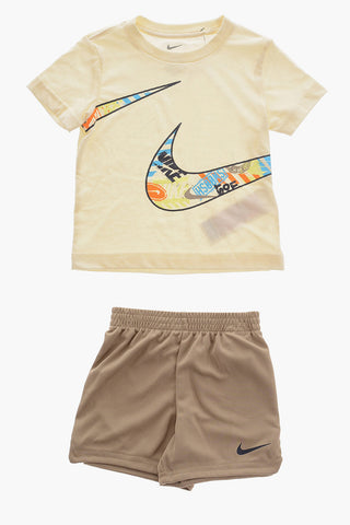Mesh Shorts and Printed Crew-Neck T-shirt Set