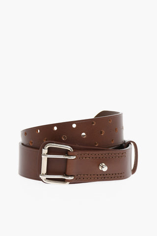 Leather Belt with Silver Buckle 40mm