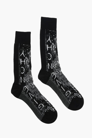 Long Socks with Embroidered Logo and Ribbed Trim